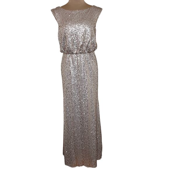 David's Bridal Gown Medium Womens Gold Sequin Long Formal Wedding Party Dress - Picture 2 of 10